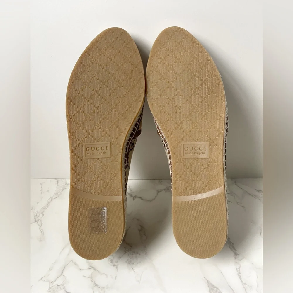 New Gucci Womens Espadrilles Brown Camel GG Canvas Size 38